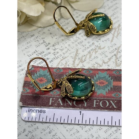 Gold plate Iridescent Dragonfly Wire Green Earrings Fall Gift Mom Birthday Wife - Picture 6 of 15